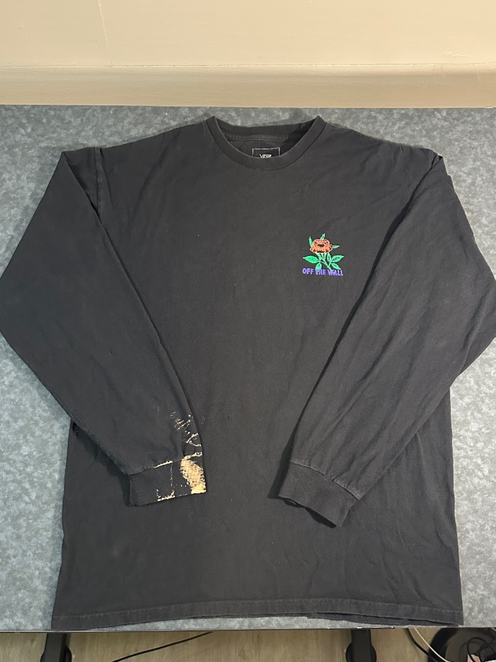 Vans Off The Wall Rose Graphic Black Long Sleeve T Shirt Size Large